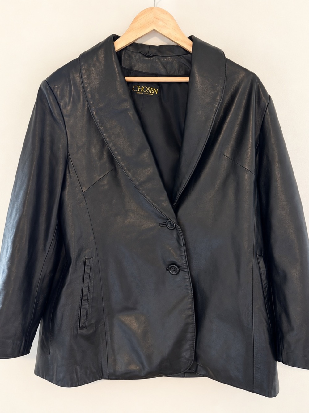Chosen Black Genuine Leather Oversized Blazer Jacket Size L